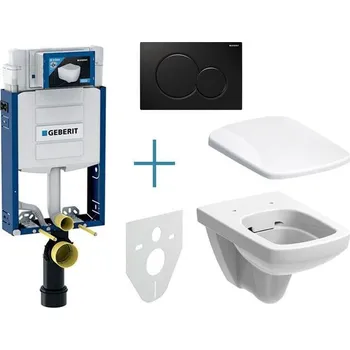 Klozet Geberit Set předstěnové instalace Kombifix + rimfree klozet a sedátko Selnova Square + tlačítko Sigma01, černá