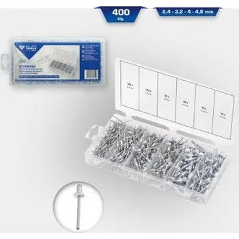 Nářadí pro automobil Brilliant Tools BT066950 Sada slepých nýtů, 400dílná, 2,4 - 3,2 - 4 - 4,8 mm