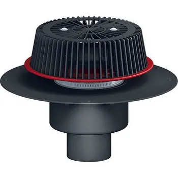 Kanalizační potrubí HL Střešní vtok DN125 s nástavcem pro nouzové odvodnění, svislý, s PP izolační přírubou, záchytný koš