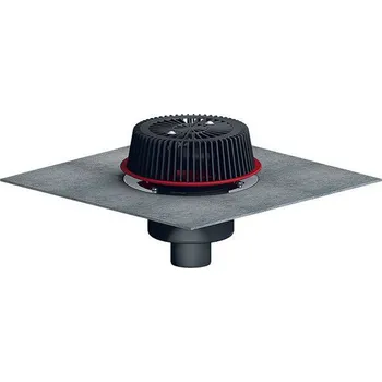 Kanalizační potrubí HL Střešní vtok DN75 s nástavcem pro nouzové odvodnění, svislý, s asfaltovou manžetou, s elektrickým ohřevem, záchytný koš