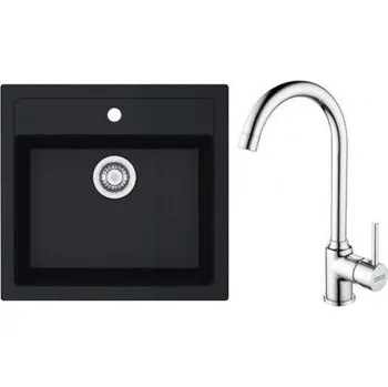Tectonitový dřez Franke Sety kuchyňský set T102, tectonitový dřez SID 610 černý + baterie FP 9000, chrom