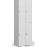 B2B Partner Dřevěná šatní skříňka S4 s úložnými boxy, 4 boxy, demont, otočný zámek, šedá/bílá