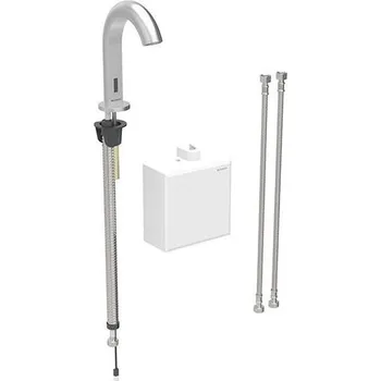 Vodovodní baterie Geberit Piave umyvadlová stojánková baterie se směšovačem, napájení z generátoru, s&nbsp;funkčním boxem na omítku, nerez kartáčovaná easy-to-clean