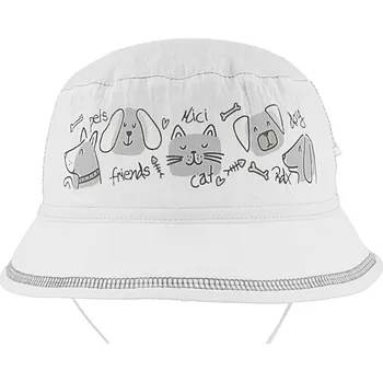 Kojenecké oblečení RDX Vázací klobouk bílý pejsek a kočička Vel. 44