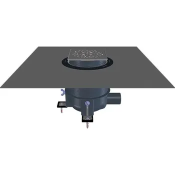 HL Sprchová vpust Primus, boční odpad DN50, z.u. Primus (suchý sifon), výškově upravitelná, iz. soupravou na stěrkové iz., 145x145 mm/mřížka Haman, nerez