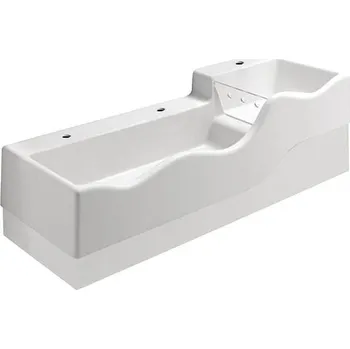 Umyvadlo Geberit Bambini hrací a mycí plocha 139x41,5 cm, hlubší umyvadlo vlevo, 3 otvory pro baterii, bez přepadu, alpská bílá