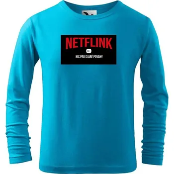 Chlapecké oblečení DOBRÝ TRIKO Dětské bavlněné triko s potiskem Netflink Velikost: 146/10 let, Barva: Tyrkysová