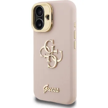 Pouzdro na mobilní telefon Zadní kryt Guess PU Grained 4G Logo Stand Camera Frame pro Apple iPhone 16, růžová