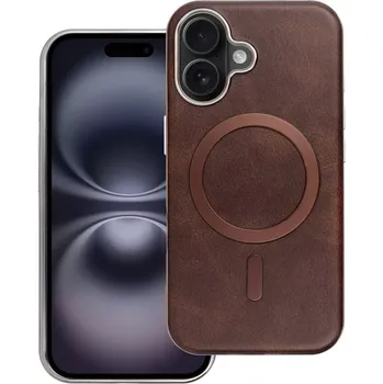 Pouzdro na mobilní telefon Pouzdro Gentleman Mag Cover MagSafe – iPhone 16, hnědé (Pouzdro, obal, kryt Gentleman Mag Cover s MagSafe na Apple iPhone 16 – hnědá ekokůže, kovový rámeček, luxusní vzhled)