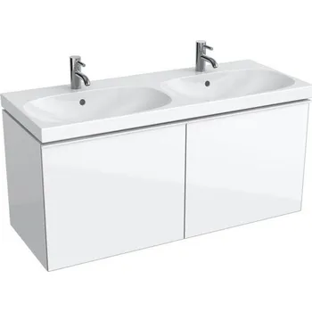 Koupelnový nábytek Geberit Acanto skříňka pod dvojité umyvadlo se dvěma zásuvkami 119x47,6x53,5 cm, lakovaný s vysokým leskem/bílý, sklo lesklé/bílé