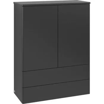 Koupelnový nábytek Villeroy & Boch Antao vysoká komoda 81,4x103,9x35,6 cm, 2x zásuvka, 2x dvířka, s osvětlením, čelo bez se struktury, Black Matt Lacque