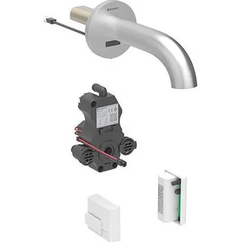 Vodovodní baterie Geberit Piave umyvadlová nástěnná baterie se směšovačem, 17 cm, napájení z&nbsp;generátoru, pro funkční box pod omítku, nerez kartáčovaná easy-to-clean