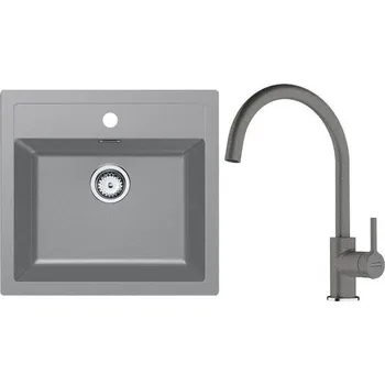 Tectonitový dřez Franke Sety kuchyňský set T122, tectonitový dřez SID 610 šedý + baterie FC 6018 Lina, šedá