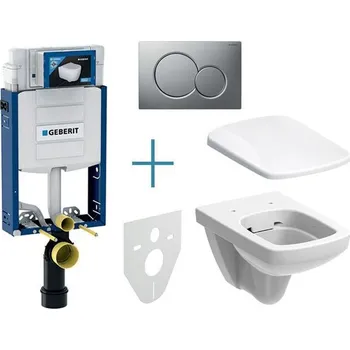 Geberit Set předstěnové instalace Kombifix + rimfree klozet a sedátko Selnova Square + tlačítko Sigma01, chrom mat easy-to-clean