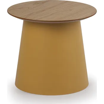 Nábytek B2B Partner Plastový kávový stolek SETA s dřevěnou deskou, průměr 49 cm, dub/okrová