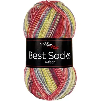 Příze Vlna-Hep Best Socks 4-fach 7342 červená-žlutá-šedá (Ponožková příze Best Socks 4-fach 7342 červená-žlutá-šedá)