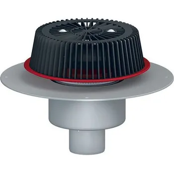 kanalizace HL Střešní vtok DN125 s nástavcem pro nouzové odvodnění, svislý, s PVC izolační přírubou, záchytný koš