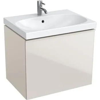 Koupelnový nábytek Geberit Acanto skříňka pod umyvadlo, se zásuvkou a vnitřní zásuvkou 59,5x41,6x53,5 cm, lakovaný matný/pískově šedý, sklo lesklé/pískově šedé