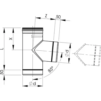 Komín Sopouch pro vložkování Almeva 85° (podtlak) EW / 160