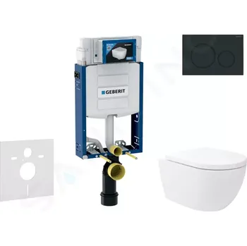 Geberit Kombifix Set předstěnové instalace, klozetu Oudee Vortex a sedátka softclose, tlačítko Sigma20, matná černá/černá, SANI15CA5136