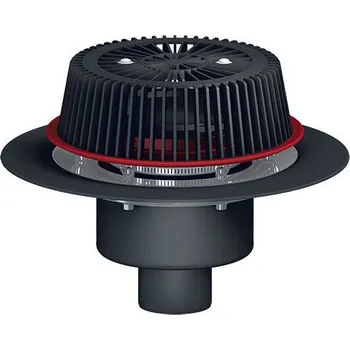 Kanalizační potrubí HL Střešní vtok DN125 s nástavcem pro nouzové odvodnění, svislý, s izolační svorkou, s elektrickým ohřevem, záchytný koš