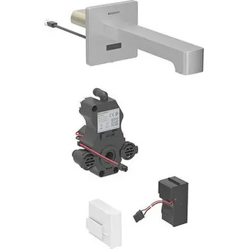 Vodovodní baterie Geberit Brenta nástěnná umyvadlová baterie, 17 cm, napájení ze sítě, pro funkční box pod omítku, bez směšovače, nerezová ocel kartáčovaná easy-to-clean