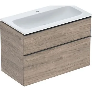 Koupelnový nábytek Geberit iCon skříňka s umyvadlem 90x63x48 cm, KeraTect, 2x zásuvka, melamin struktura dřeva, ořech hickory