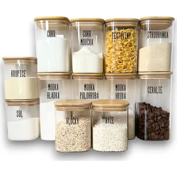 Dóza na potraviny Orion Základní sada 12ks skleněných hranatých dóz s bambusovým víkem - BORO12