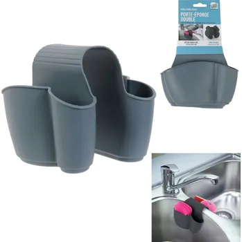 Odkapávač na nádobí CMP Paris Držák na houbičku na dvojitý dřez, silikonový, šedý GABKE