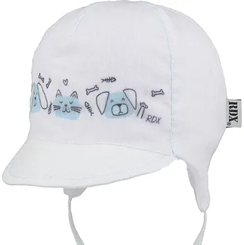 Kojenecká čepice RDX Kojenecká kšiltovka vázací bílo-modrá pejsek a kočička Vel. 40