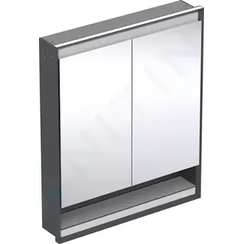 Koupelnový nábytek Geberit ONE Zrcadlová skříňka s LED osvětlením, 75x90x15 cm, 2 dvířka, s nikou, vestavná, matná černá, 505.822.00.7