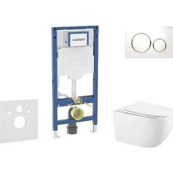 WC sada Geberit Duofix - Set předstěnové instalace, klozetu Gaia sedátka softclose, tlačítko Sigma20, bílá/pozlacená SANI11CA3140B