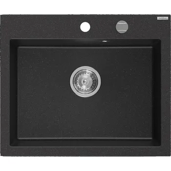 Granitový dřez MEXEN - Elix granitový dřez 1-miska 600 x 500 mm, černá/stříbrná metalik, sifon chrom 6525601005-73