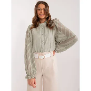Dámská tunika Elegantní blůza s dlouhým rukávem v pistáciové barvě LK-