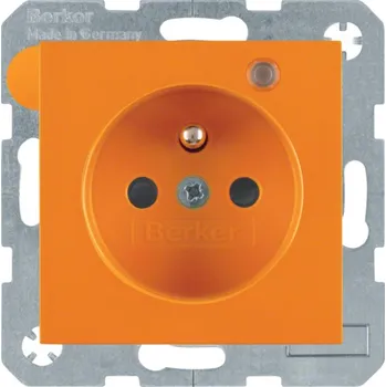 Elektrická zásuvka Zásuvka s ochranným kolíkem a signalizační LED, s clonkami Berker S.1/B.3/B.7 Barva: Oranžová, Povrch: Mat