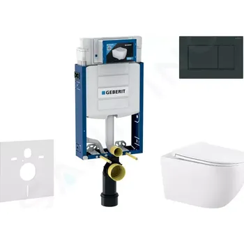 Geberit Kombifix Set předstěnové instalace, klozetu Gaia a sedátka softclose, tlačítko Sigma30, černá lesk/černá mat, SANI15CA5119
