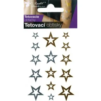 Tetovací barva Tetovací obtisky zlaté a stříbrné - hvězdy - 10,5 x 6 cm - 1112