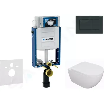 Geberit Kombifix Set předstěnové instalace, klozetu Oudee a sedátka softclose, tlačítko Sigma30, černá lesk/černá mat, SANI15CA5111