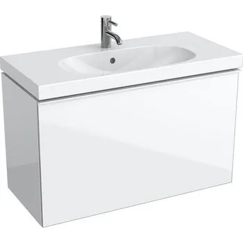 Koupelnový nábytek Geberit Acanto skříňka pod umyvadlo, se zásuvkou a vnitřní zásuvkou, zkrácené vyložení 89x41,6x53,5 cm, lakovaný s vysokým leskem/bílý, sklo lesklé/bílé