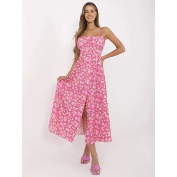 Dámské oblečení Růžové rozšířené šaty s květinovým vzorem MI-