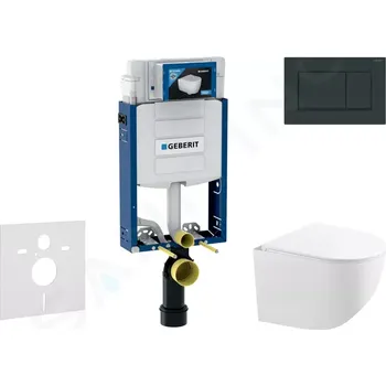 Geberit Kombifix Set předstěnové instalace, kompaktního klozetu Gaia a sedátka softclose, tlačítko Sigma30, černá lesk/černá mat, SANI15CA5123