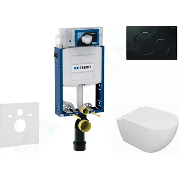 Splachovací tlačítko Geberit Kombifix Set předstěnové instalace, klozetu Oudee a sedátka softclose, tlačítko Sigma01, černá, SANI15CA5107