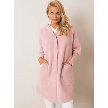 Dámský kabát Světle růžový kabát z alpaky s kapucí MBM-
