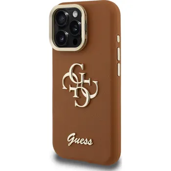 Pouzdro na mobilní telefon Zadní kryt Guess PU Grained 4G Logo Stand Camera Frame pro Apple iPhone 16 Pro Max, hnědá