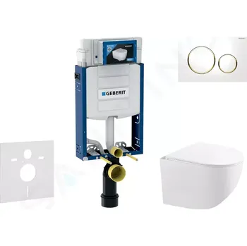 Splachovací tlačítko Geberit Kombifix Set předstěnové instalace, kompaktního klozetu Gaia a sedátka softclose, tlačítko Sigma20, bílá/pozlacená, SANI15CA3128