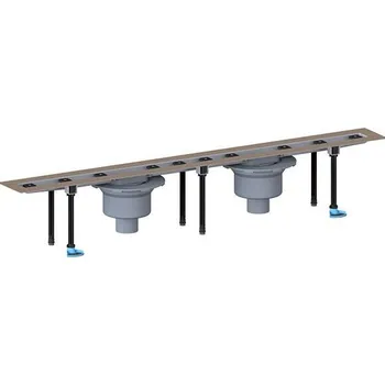 Odvodňovací žlab HL Odtokový žlab z nerezové oceli se svislým odtokem k zabudování do plochy, odtok DN50/75 (2x), bez krytu, délka 1700mm