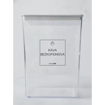 Samolepící etiketa KÁVA BEZKOFEINOVÁ - omyvatelná samolepka na dózu, výběr rozměrů Ø 5 cm / 5 x 5 cm / 6 x 8 cm | DomaLEP