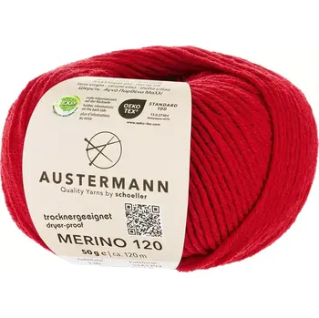 Příze Austermann Merino 120 EXP 130 Rubínově červená (Příze Merino 120 EXP RUBIN)