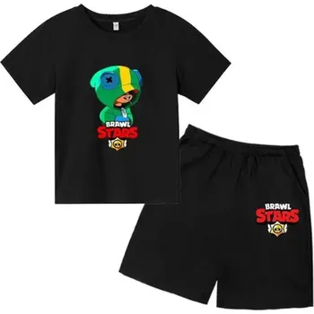 Brawl Stars Dětský letní set - tričko + černé kraťasy s motivem "Brawl Stars" (SKLAD) Barva: černé kraťasy + černé tričko, Velikost: 150