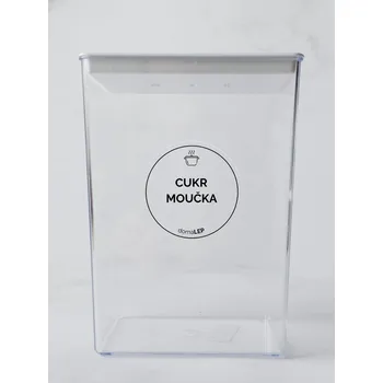 Samolepící etiketa Samolepka na dózu CUKR MOUČKA – průhledná, 5 cm, tučné písmo
